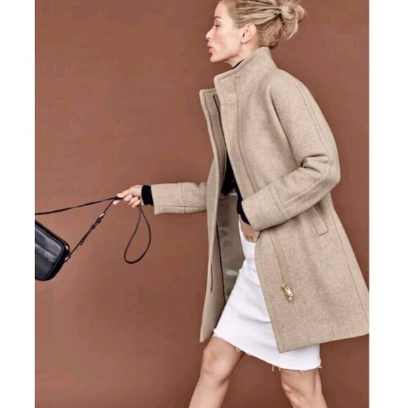 J.Crew Stadium Cocoon Peacoat b2770 Nello Gori Wool Blend Beige Tan Coat Sz 12 - Picture 4 of 14